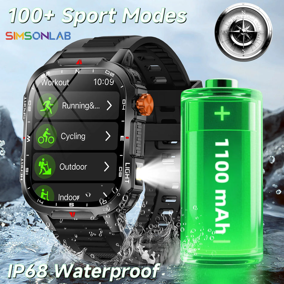 Outdoor Hiking Smartwatch With 2.01-Inch Screen, 1100mAh Battery, IP68 Compass