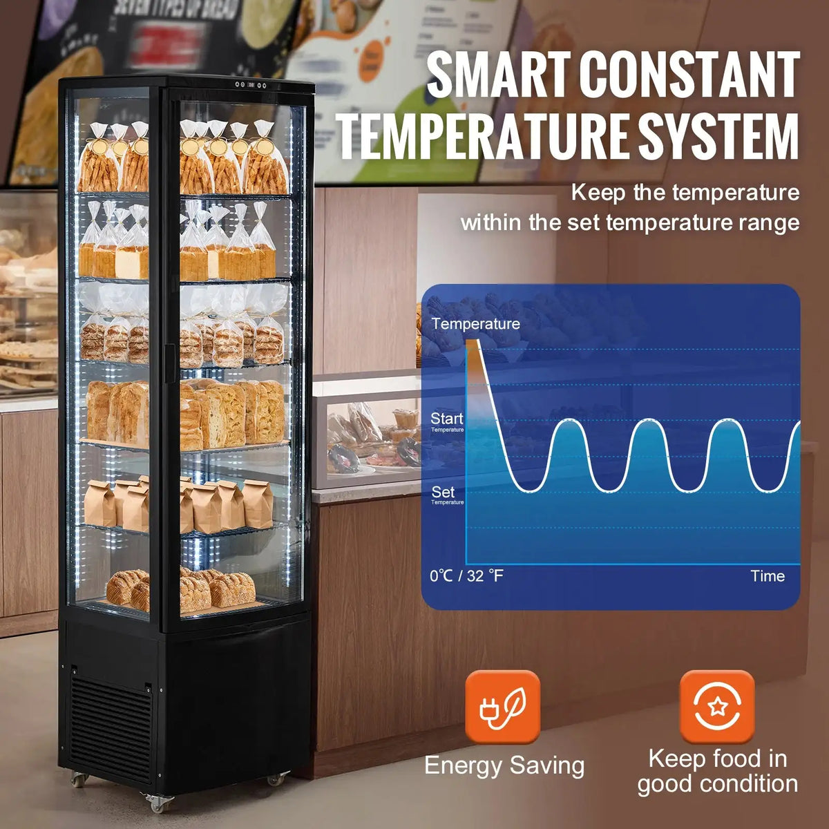Large Refrigerated Display Case Bakery Pastry LED