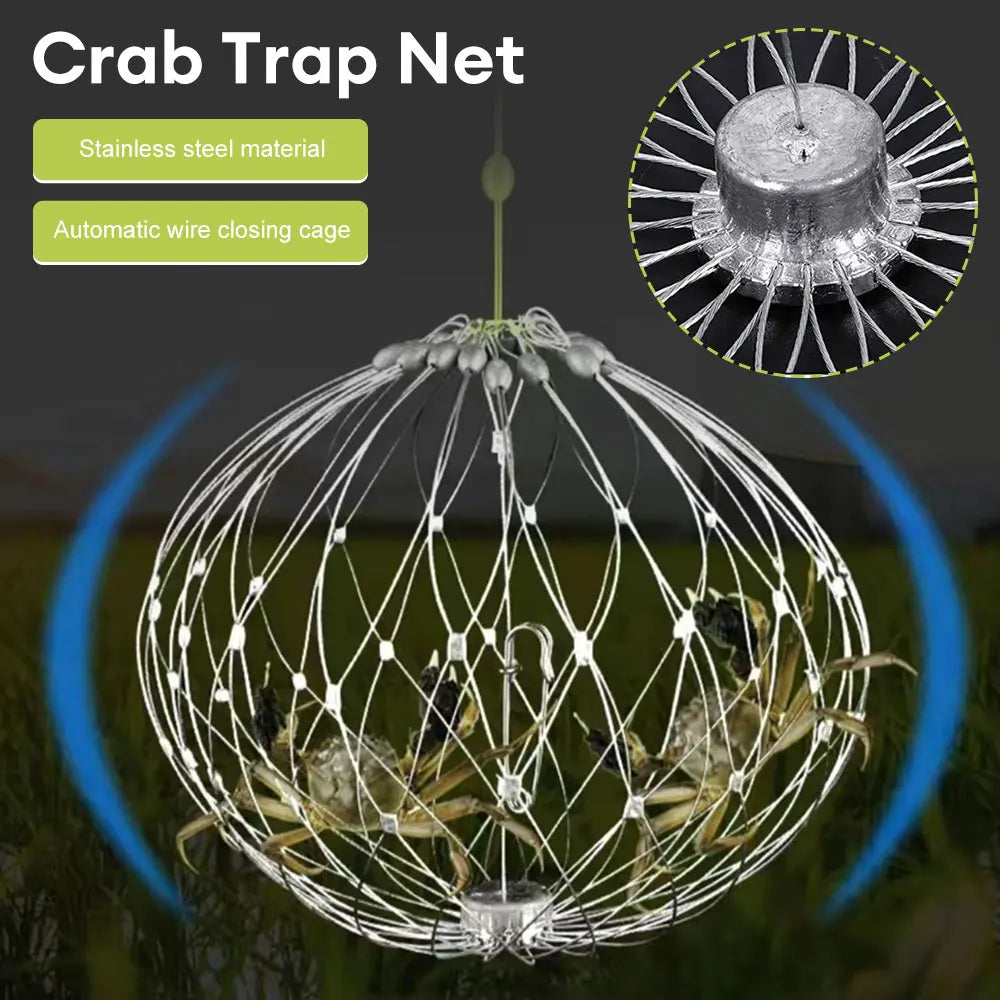 Automatic Fish Crab Trap Net - Durable Steel Wire for Saltwater Fishing