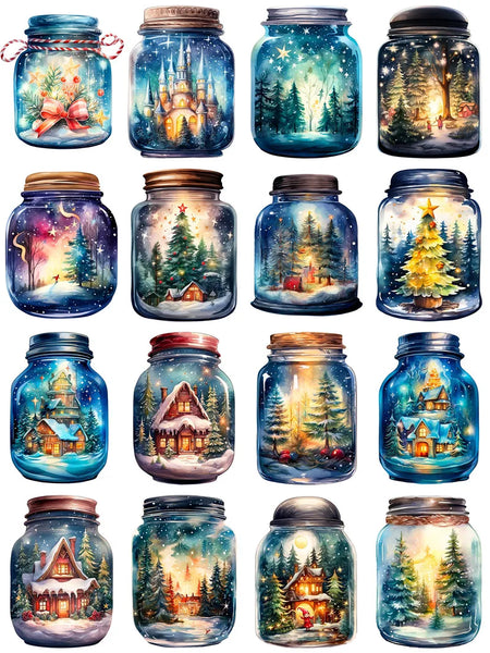 Winter Magic Pot Stickers - 16Pcs DIY Scrapbooking