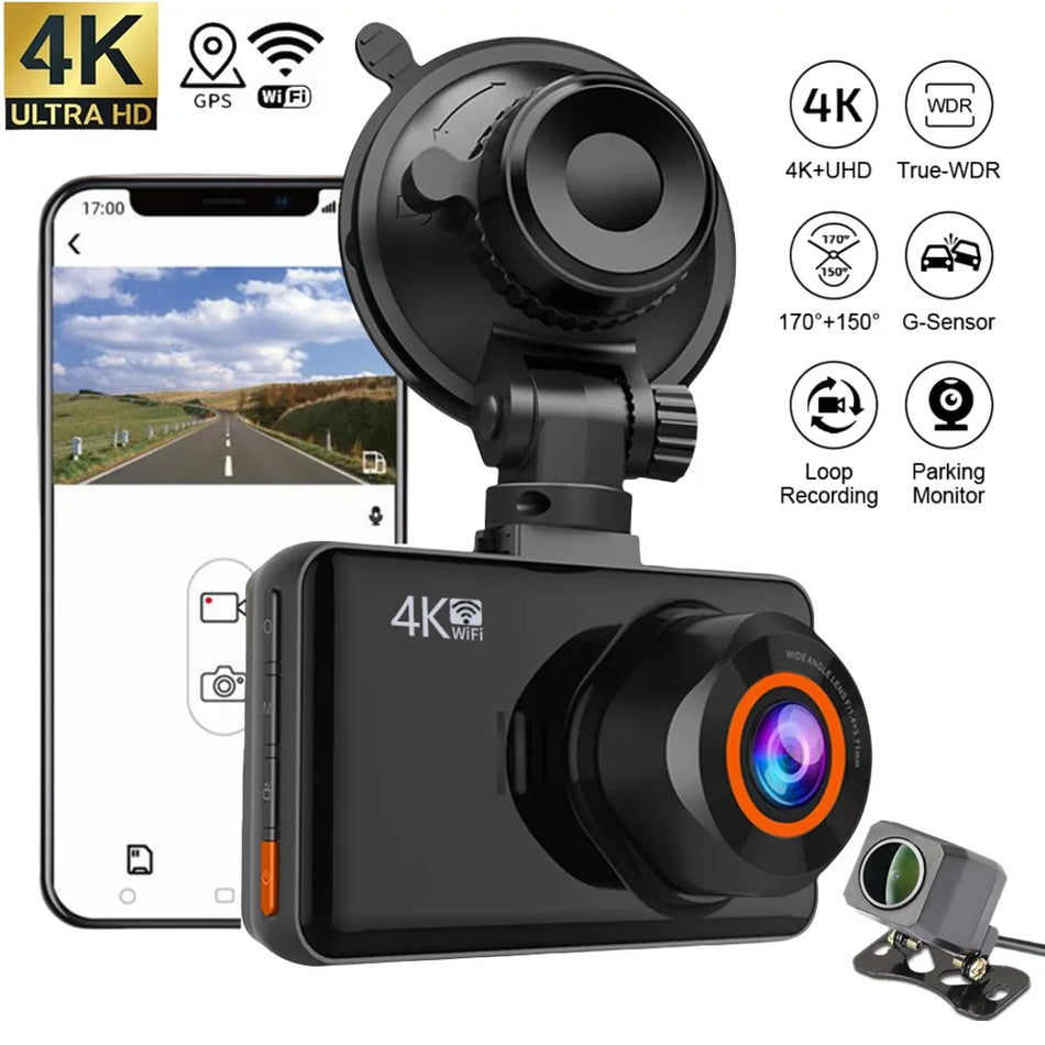 Kocam 4K WiFi Dash Cam &ndash; Dual Lens Front and Rear Recording