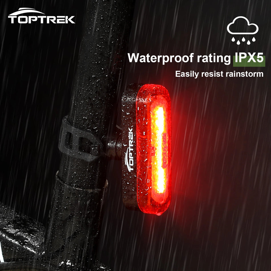 Задний фонарь для велосипеда Toptrek с автоматическим тормозом, водонепроницаемый IPX5, перезаряжаемый через Type-C, светодиодный