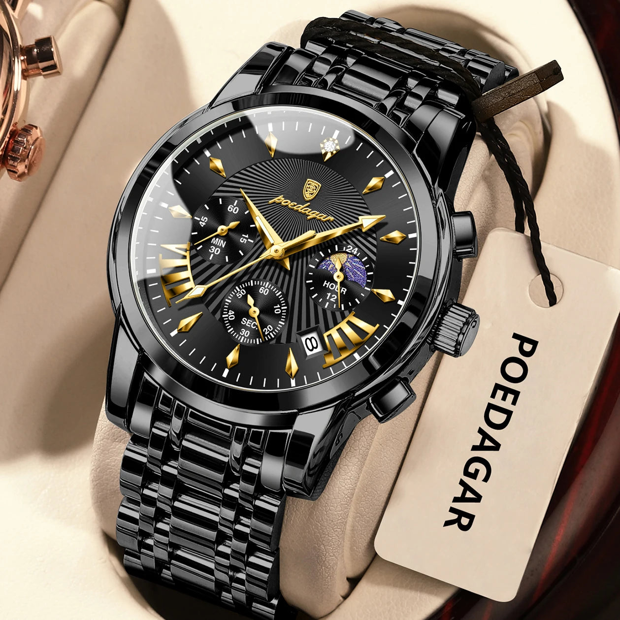 POEDAGAR Original Fashion Men Watch &ndash;Waterproof Chronograph 813 Black Black