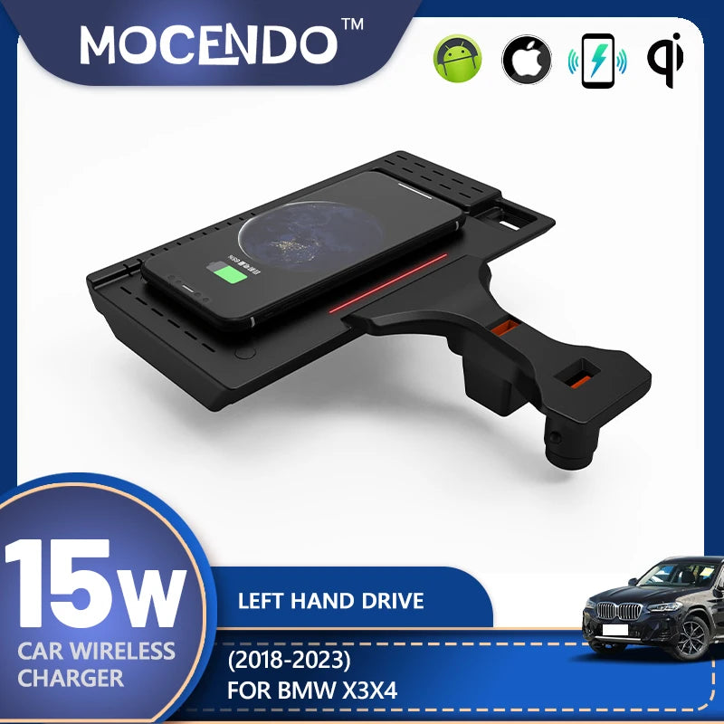 Chargeur de voiture sans fil avec charge rapide Qi pour BMW X3 X4 2018-2023 LHD