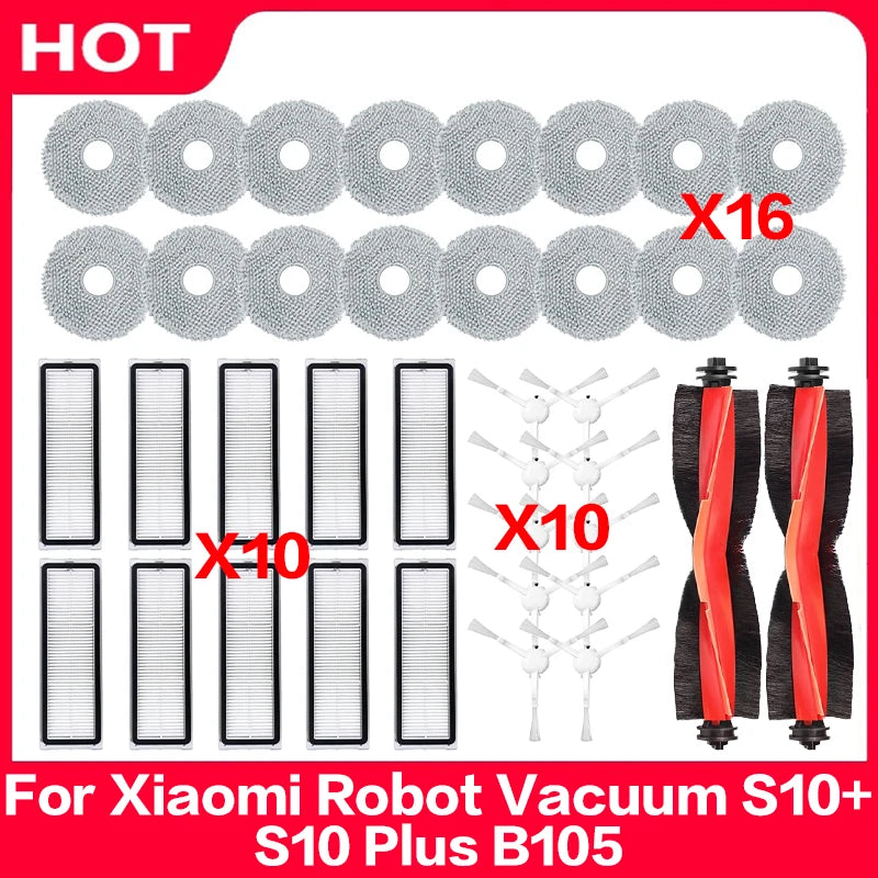 Spare Parts &amp; Accessories for Xiaomi Robot Vacuum S10+/S10 Plus: Main Side Brush, HEPA Filter, Mop Cloth