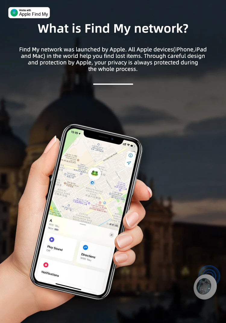 Rastreador GPS Bluetooth Inteligente Para Apple Find My Con Recordatorio Antipérdida y Localizador Certificado MFi