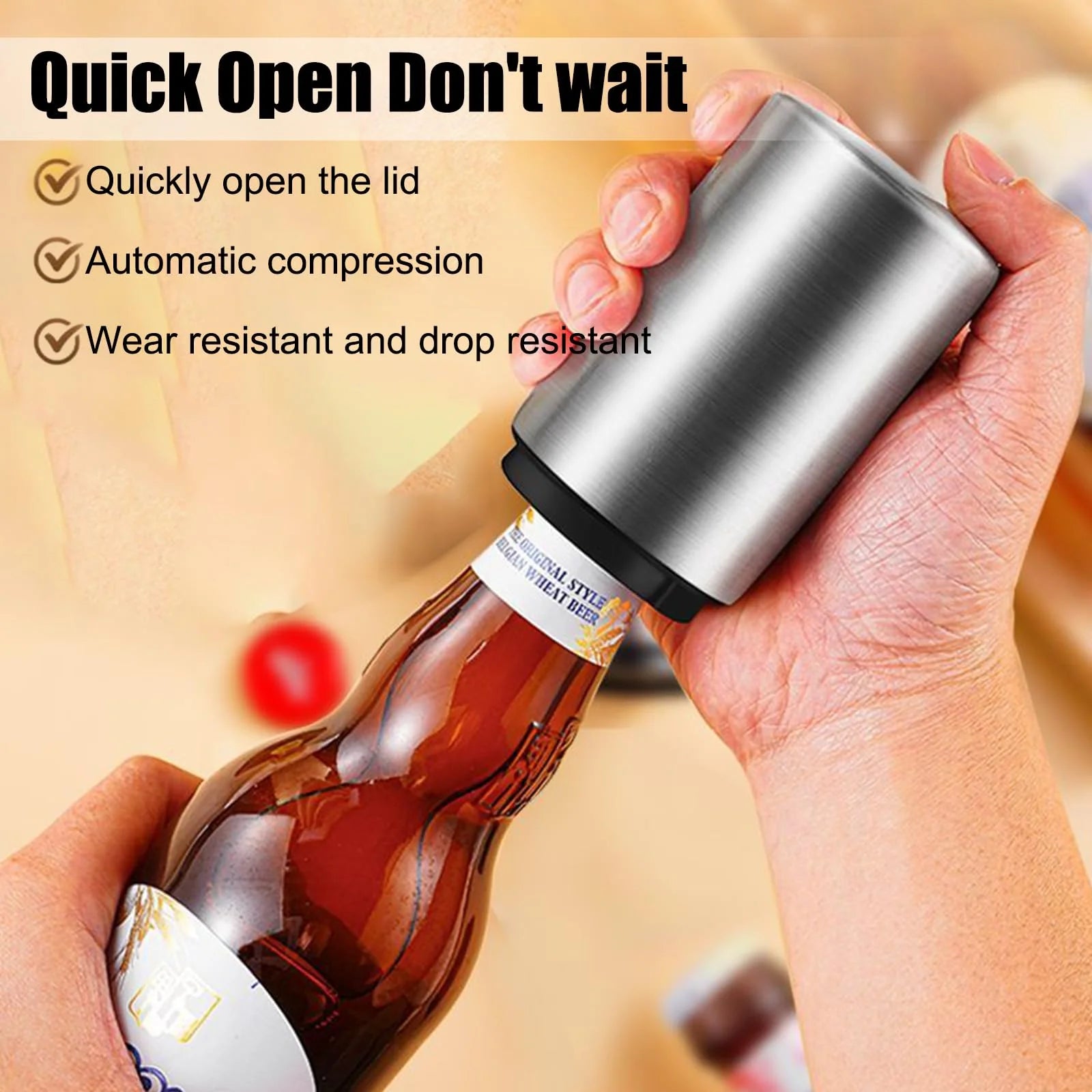 Automatic Beer Bottle Opener | Stainless Steel, Magnet, Push Down