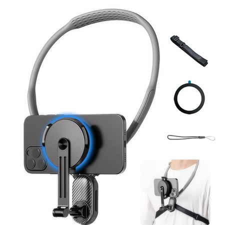 CrownQu Magnetic Neck Mount Phone Holder &ndash; 360 Degree Angle Adjustment Grey