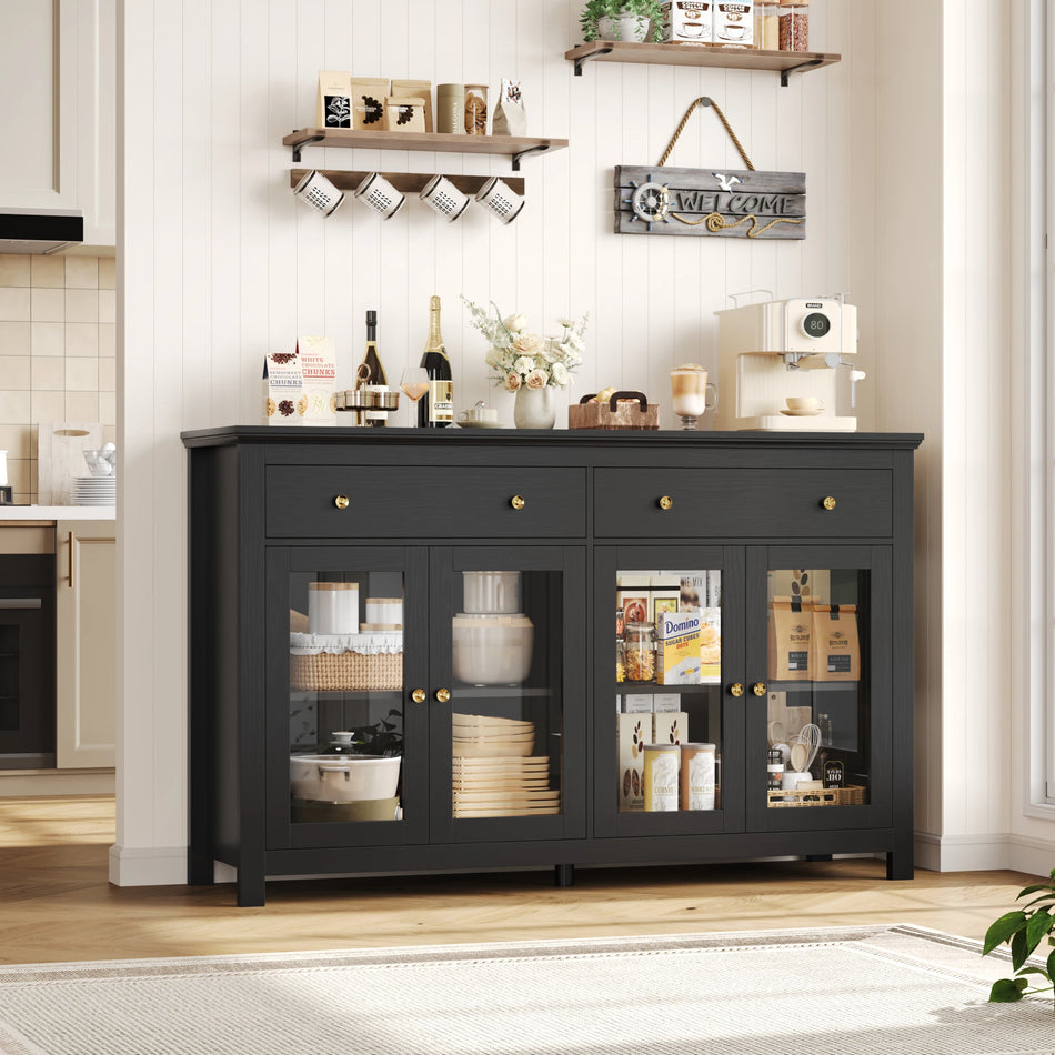 Getone 140cm Sideboard Buffet With 2 Drawers 4 Glass Doors