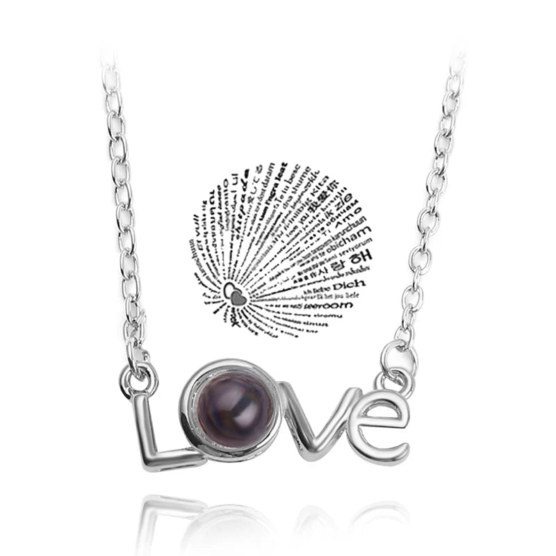 100 Languages of Love Heart Pendant Necklace for Couples Silver-05 / 45cm