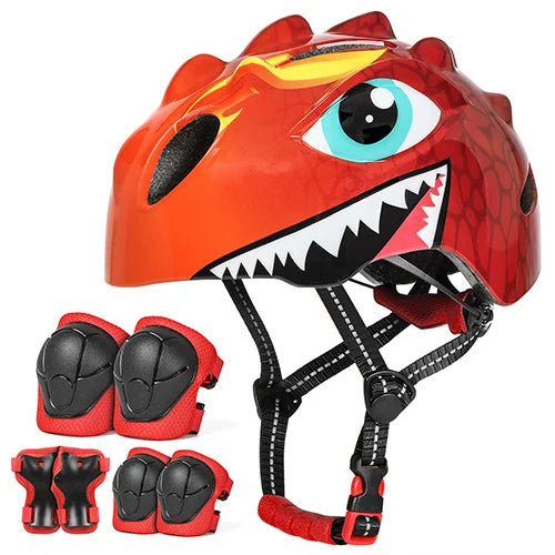 VICTGOAL Kids Helmet Set &ndash; Fun Cartoon Design with Safety Gear Red Suit / S
