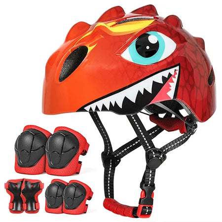 VICTGOAL Kids Helmet Set &ndash; Fun Cartoon Design with Safety Gear Red Suit / S