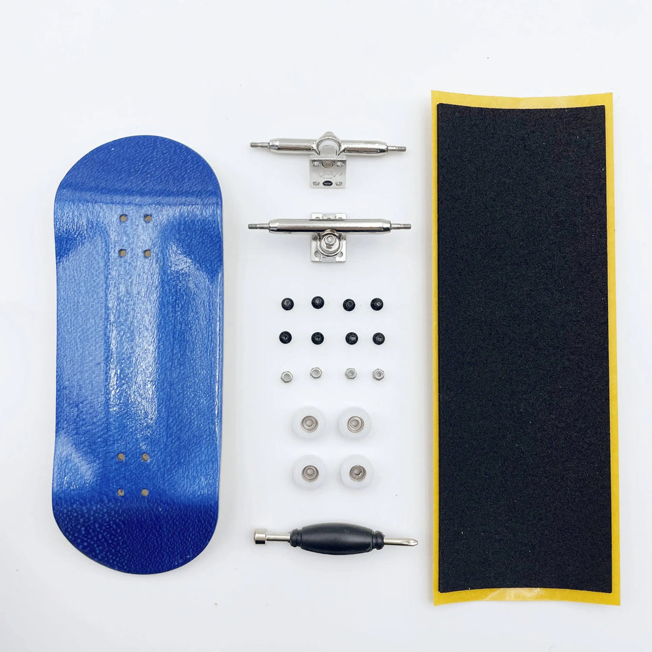 36mm Fingerboard Set &ndash; Handmade Wooden Deck with CNC Wheels Blue