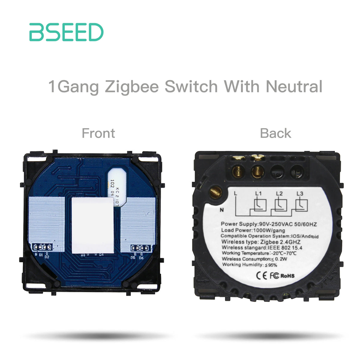 BSEED Zigbee Touch Smart Light Switch - 1/2/3 Gang Control Zigbee 1Gang Part / EU standard