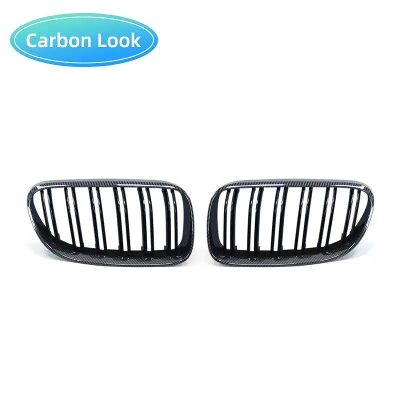 BMW E92 E93 Front Kidney Grille 2Pcs Double Slat Black Double Line Carbon