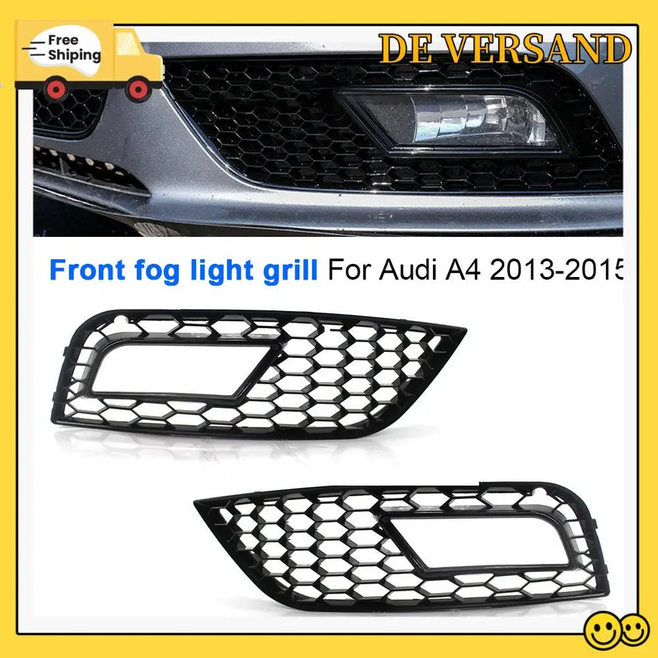 Grill für Audi A4 B9 2013-2015, vorderer unterer Stoßfänger, Nebelscheinwerfer, glänzend schwarz, ABS-Upgrade