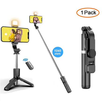 T-WOLF Wireless Bluetooth Selfie Stick Tripod with Fill Light &amp; Remote for Smartphones Q02S Led black