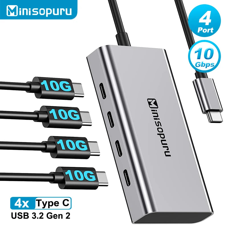 Minisopuru 4 Port USB C Hub 10Gbps Type C Adapter Pro