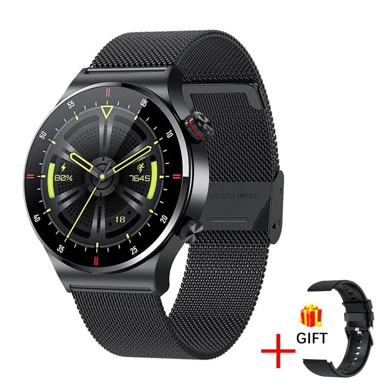 LIGE ECG PPG Bluetooth Call Smart Watch &ndash; AMOLED Full Touch mesh belt black / NFC