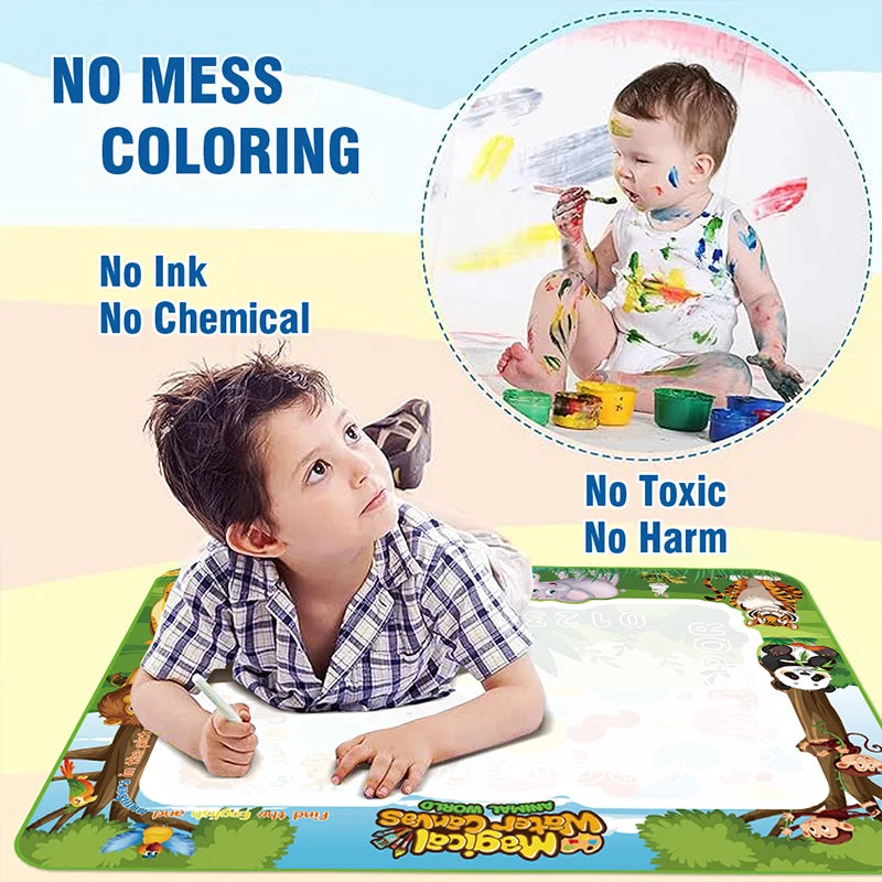 100x80CM Magic Water Drawing Mat with Reusable Magic Pens Doodle Montessori Painting Board Educational Toys Kids Gifts 39X31in