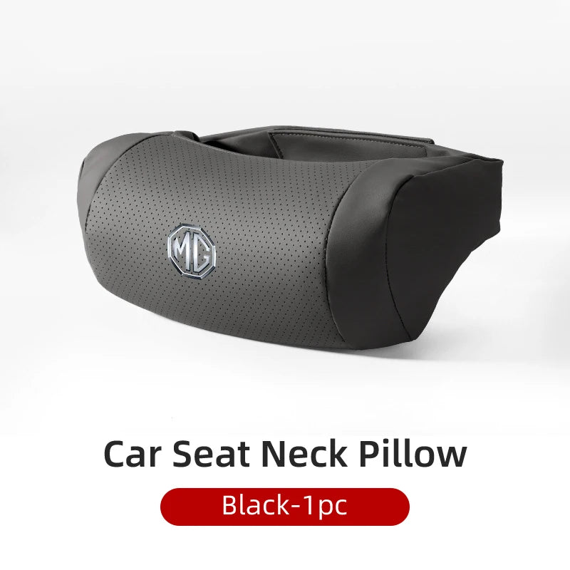 Breathable Leather Neck Support Car Headrest Pillow for Morris Garages MG Models - MG 6, 3, 5, 7, TF, ZR, ZS, HS, GS, GT, Hector, RX5 Black-1pc