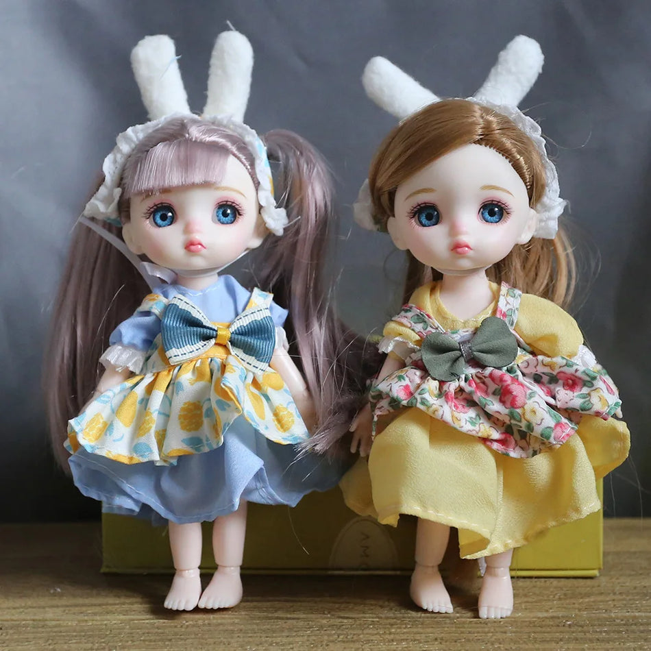 16cm Blue Eyes Bjd Doll Lolita Dress BJD 13 Joint  Dolls Smile Round Face Toys Little Girl Full set doll Gift for Birthday Dolls