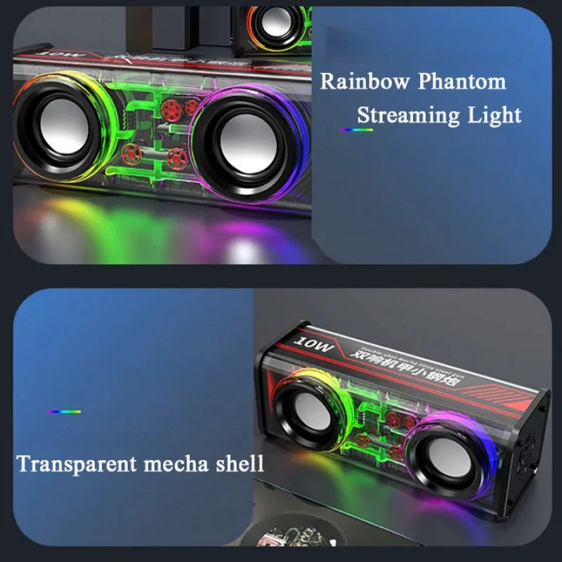 Transparent TWS Bluetooth Speaker 5.0 with Double Bass Diaphragm, RGB Lights, and Dual Subwoofer for Party Music