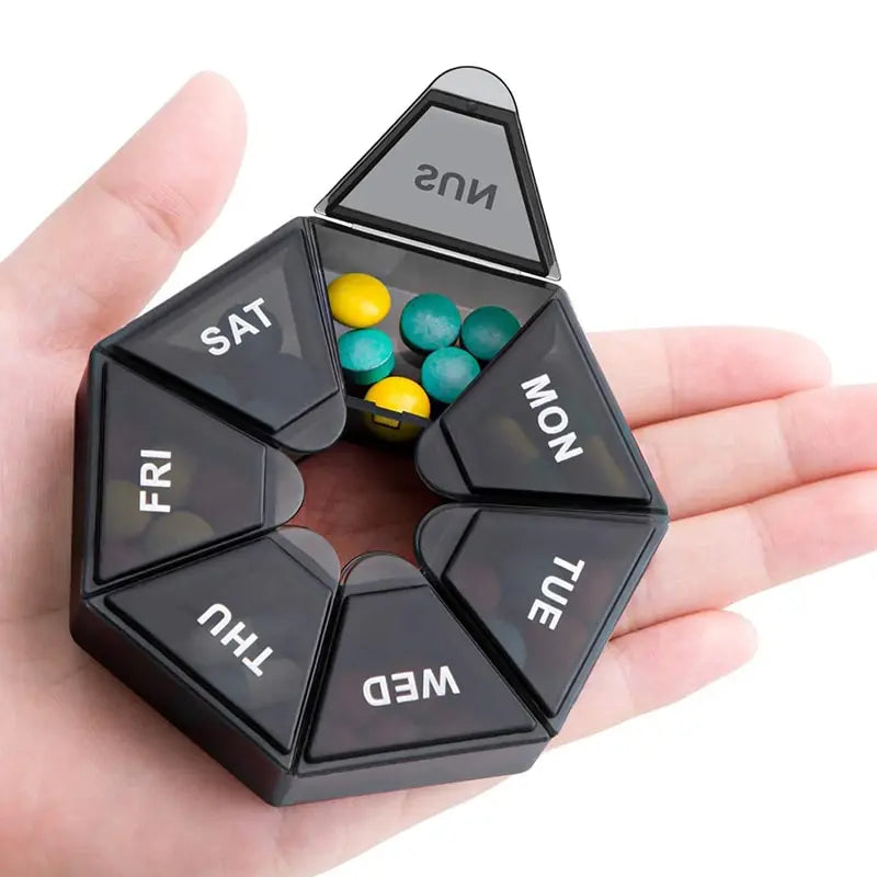 7-Day Compact Pill Organizer - Portable Travel Medicine Dispenser with 7 Compartments (2 Pack)