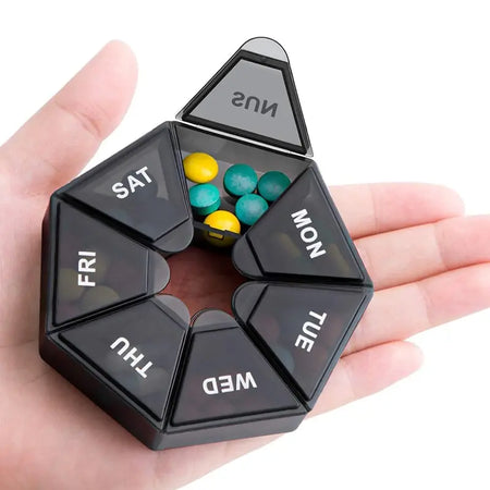 7-Day Compact Pill Organizer - Portable Travel Medicine Dispenser with 7 Compartments (2 Pack)