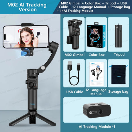 M02 3-Axis Handheld Gimbal Stabilizer with Wireless Remote for Smartphone M02 AI Tracking / NO add - Option 1 / CHINA