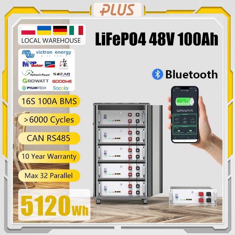 LiFePO4 51.2V 5120Wh Baterija s Bluetooth BMS za kućnu solarnu rezervnu energiju i skladištenje energije izvan mreže
