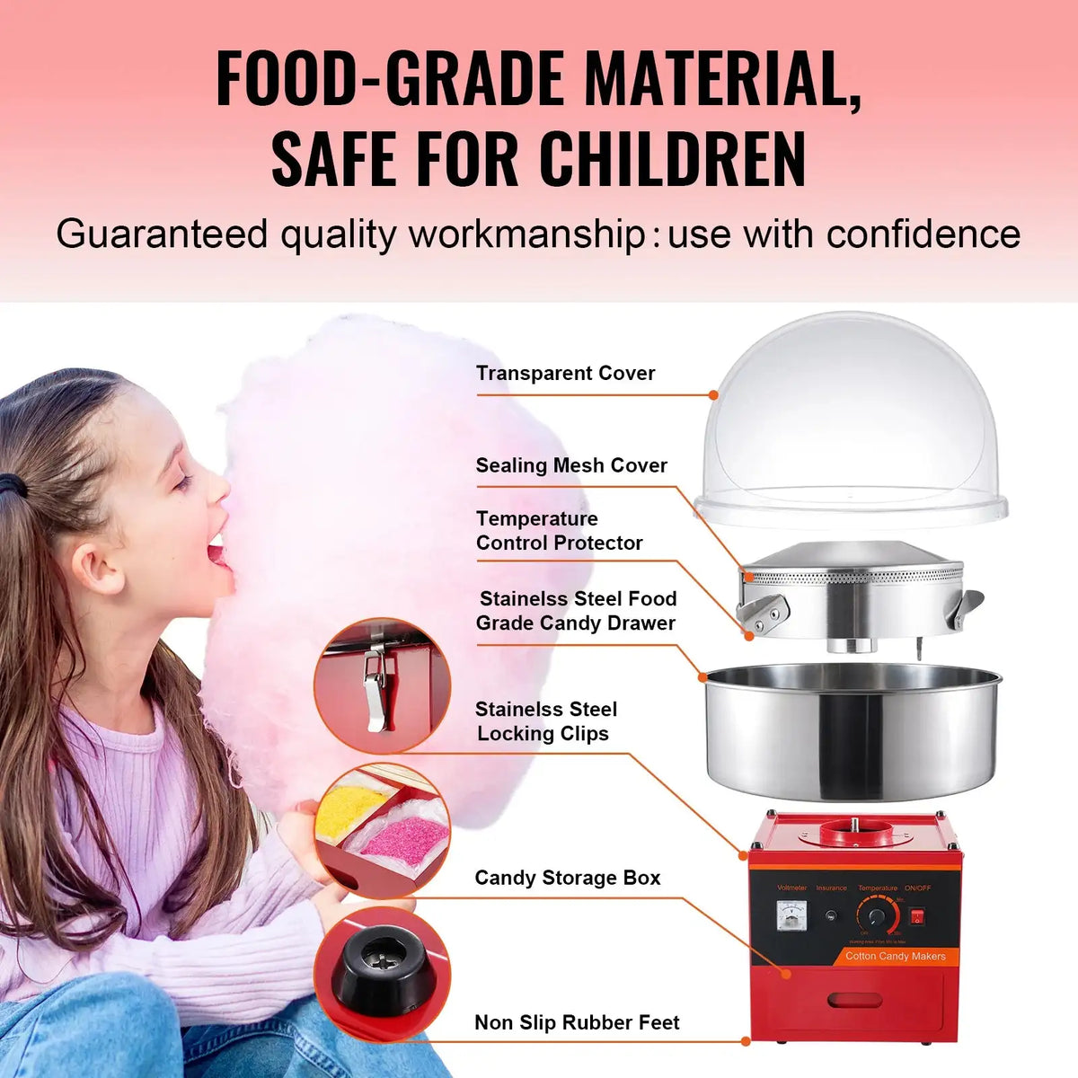 1000W Commercial Cotton Candy Machine With Cover