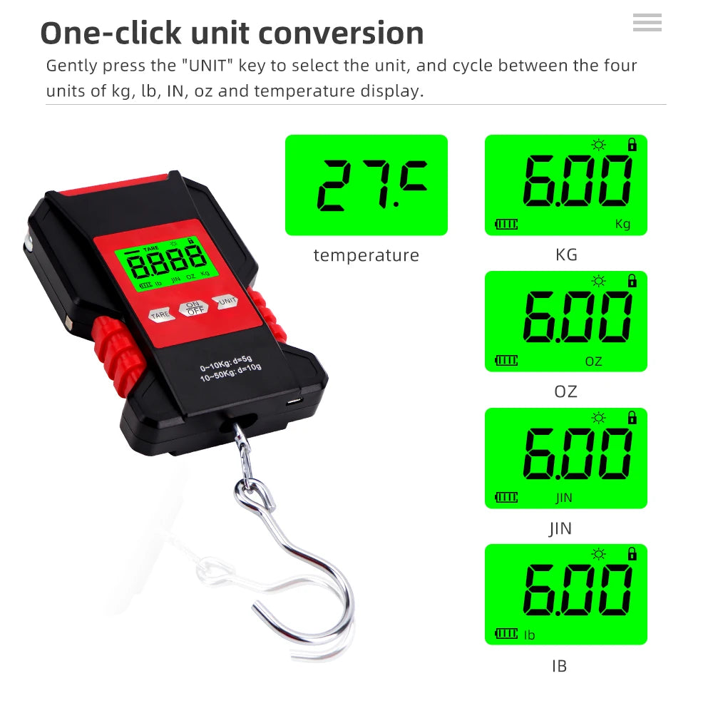 50kg 5g Fishing Scales LCD Digital Waterproof &ndash; Lightweight