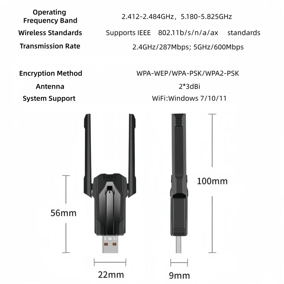 WiFi 6 AX900 USB Adapter Dual Band 2.4 and 5GHz, Driver Free for Windows 10/11