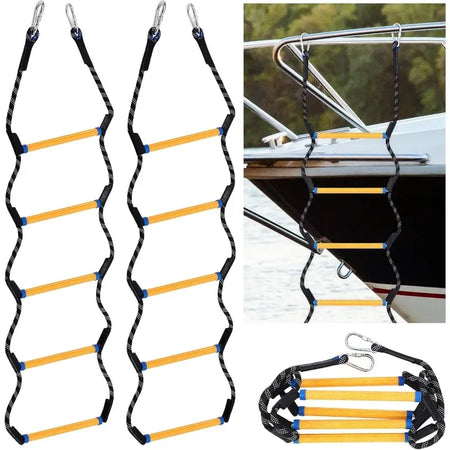 5-Step Boat Yacht Ladder - Durable Rope Ladder for Kayaks, Motorboats &amp; Canoes 2Pcs