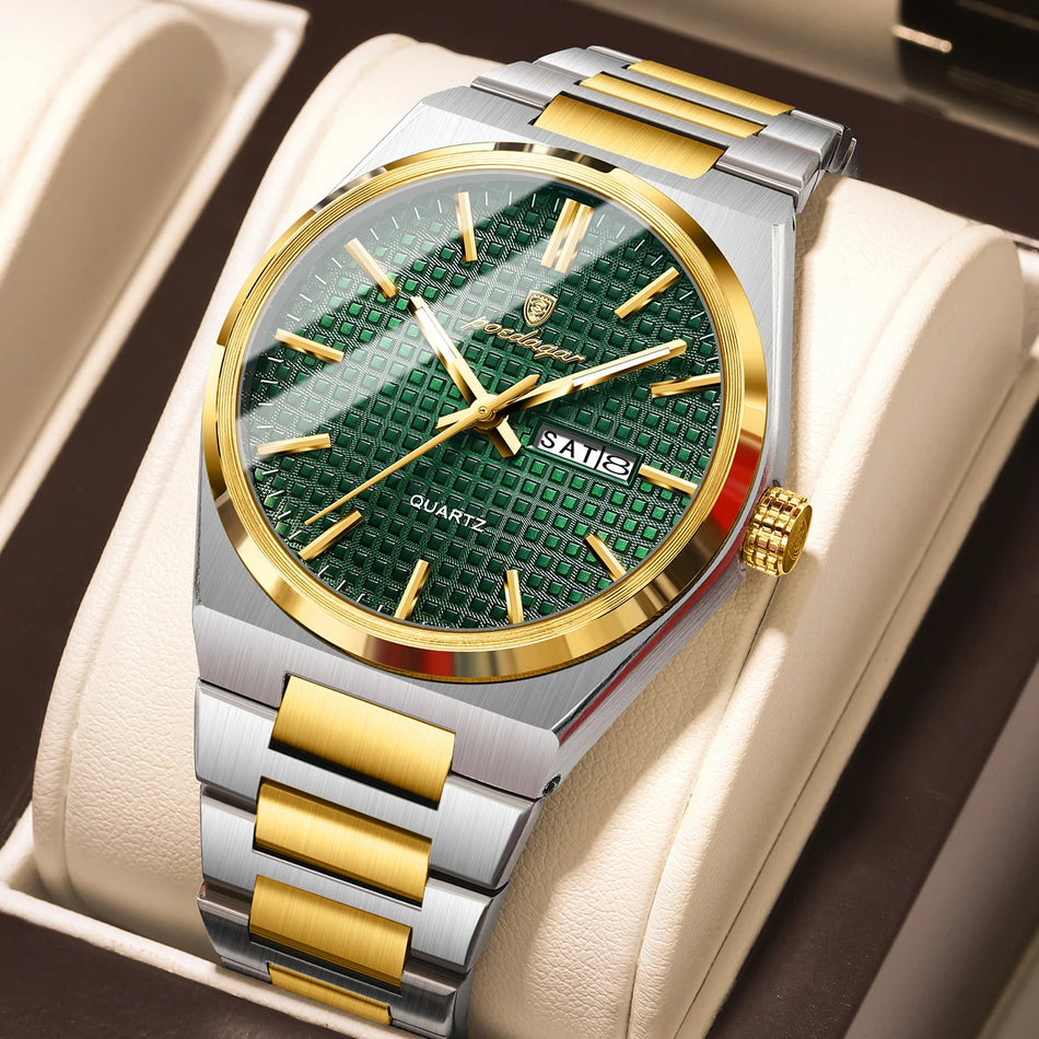 Luxury Men's Quartz Watch Stainless Steel Waterproof Luminous Dial Date