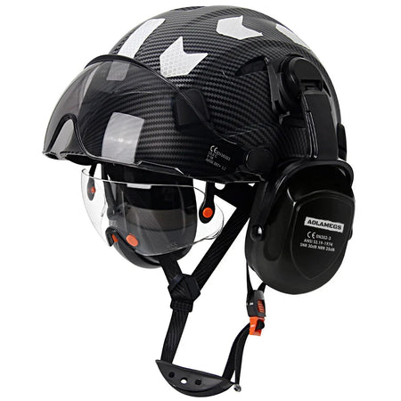 CR08 Construction Helmet - Integrated Goggles And Earmuffs Carbon fiber Set D