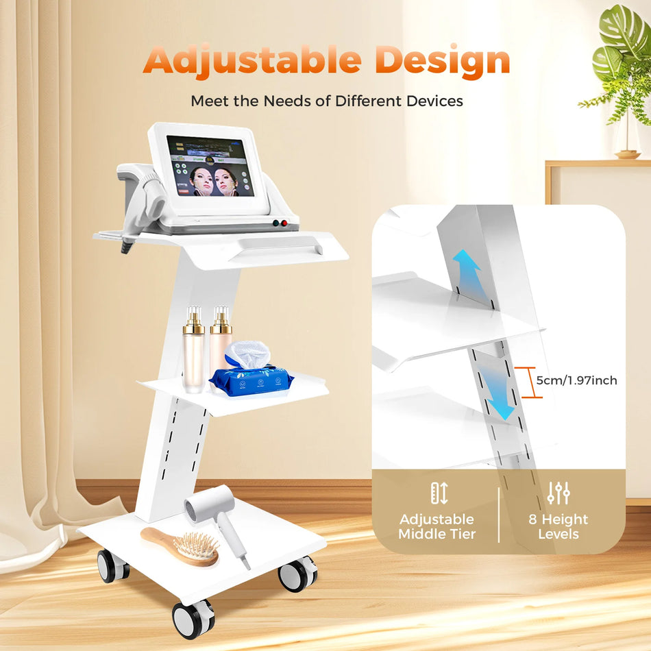 Verstelbare 3-laagse laboratoriumwagen met 4 wielen en stopcontacten