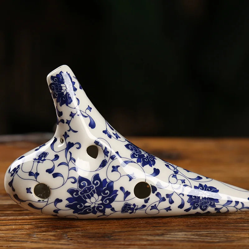 Keramische Ocarina 12 Gaten Alto C Toon Handgemaakt Celadon Bloem Patroon