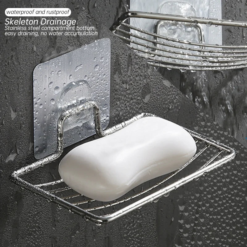 1-10 adet sabunluk paslanmaz çelik yumruksuz duvar asılı enayi sabun kutusu Bar sabun sünger tutucu yapışkanlı sabunluk banyo için