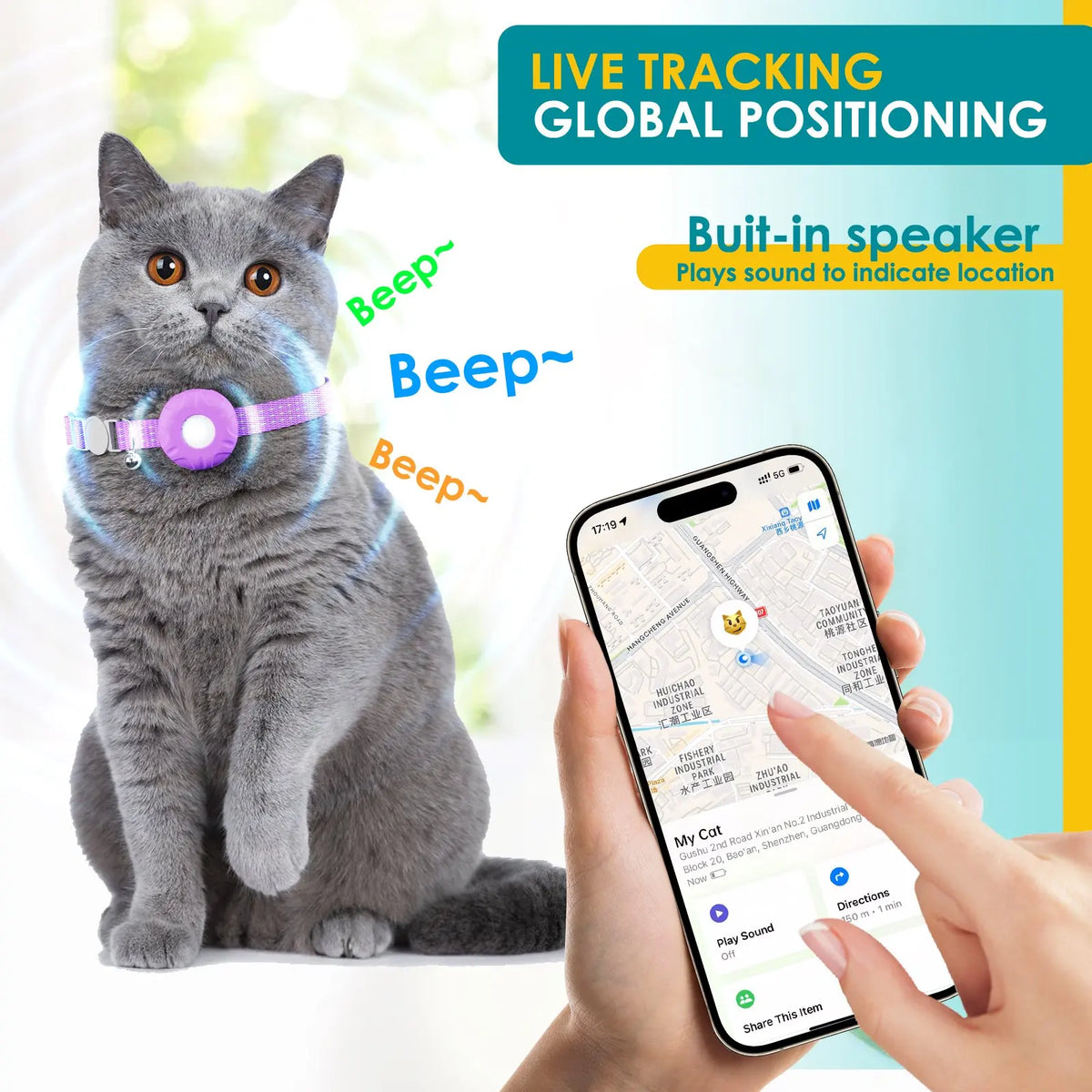 Cat GPS Tracker Real Time Anti Loss Device &ndash; No Monthly Fee