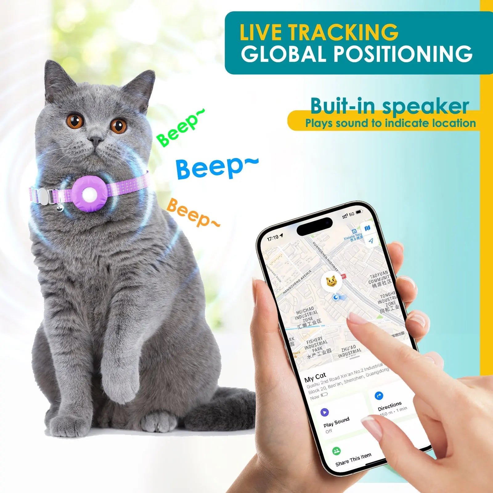 Cat GPS Tracker Real Time Anti Loss Device &ndash; No Monthly Fee