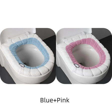 2856C Thickened Plush O-Type Warm Toilet Cushion &ndash; Cozy BlueXPink