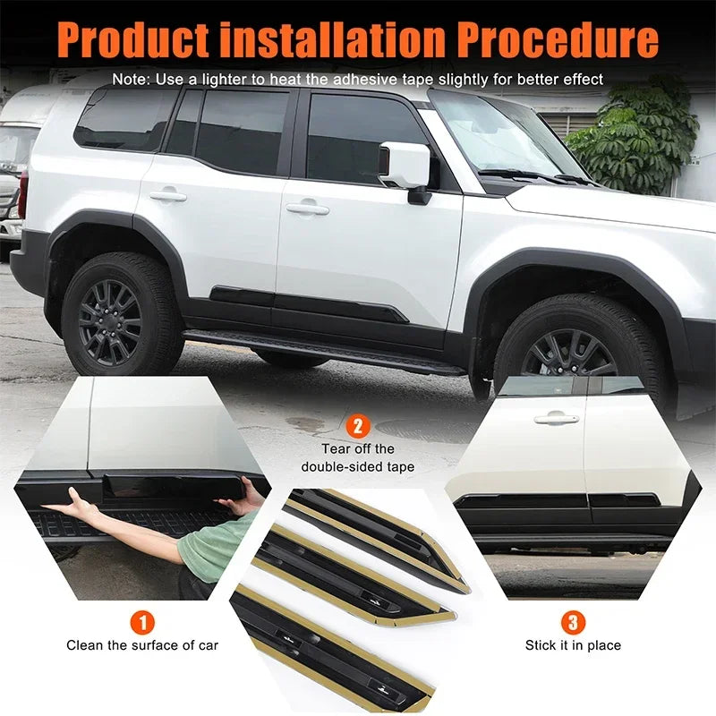 Moldura exterior de carrocería negra ABS para Toyota LC250 Prado 4 piezas