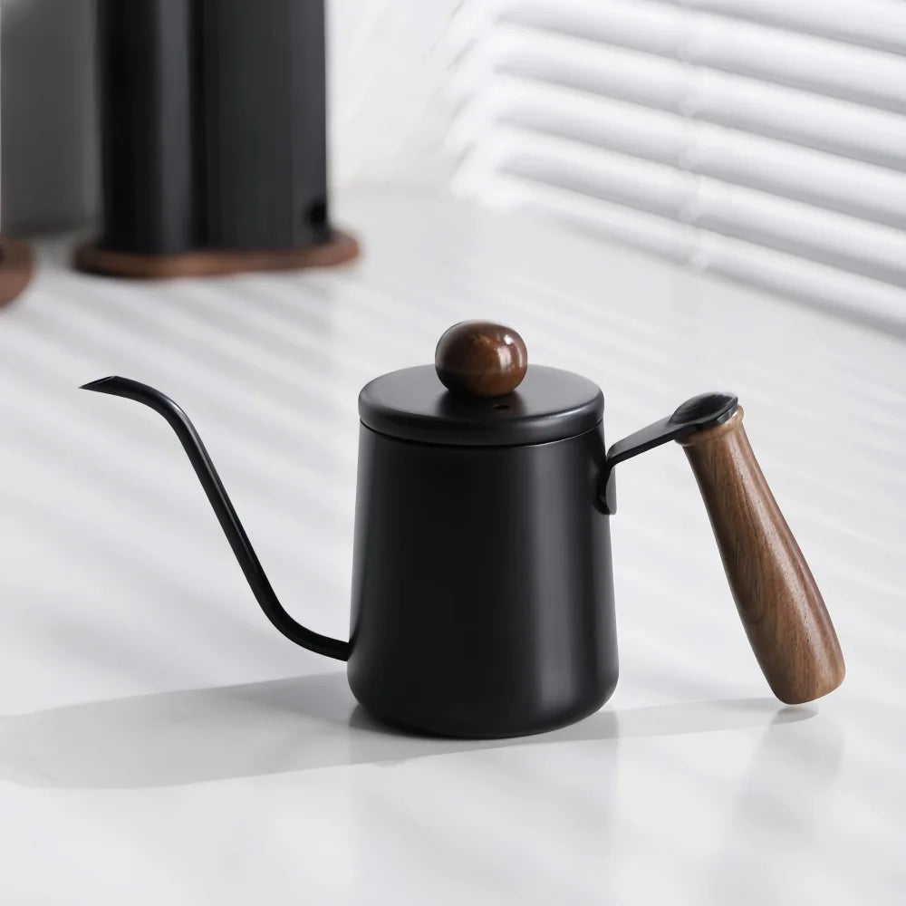 Hand Brewed Coffee Pot &ndash; Premium 304 Stainless Steel with Wooden Handle Black-350ML