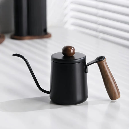 Hand Brewed Coffee Pot &ndash; Premium 304 Stainless Steel with Wooden Handle Black-350ML