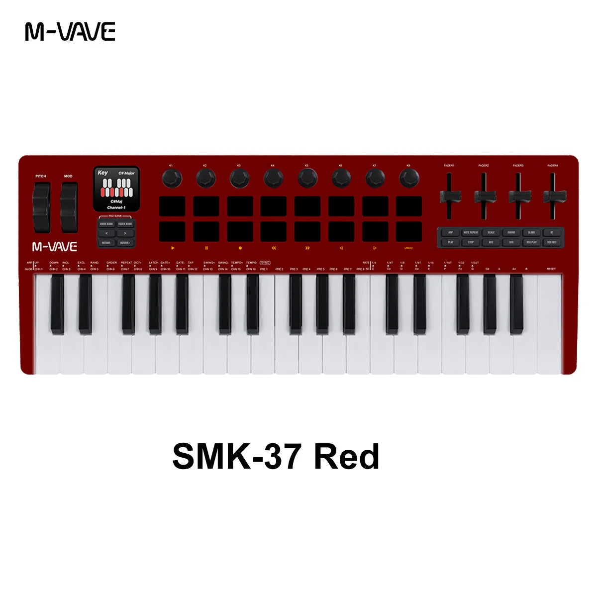 M-VAVE SMK-37 PRO MIDI Controller Keyboard &ndash; RGB Pads SMK-37 red