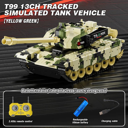 RC Tank 13 Channel &ndash; Shooting Function Battle Ready T99 yellow green