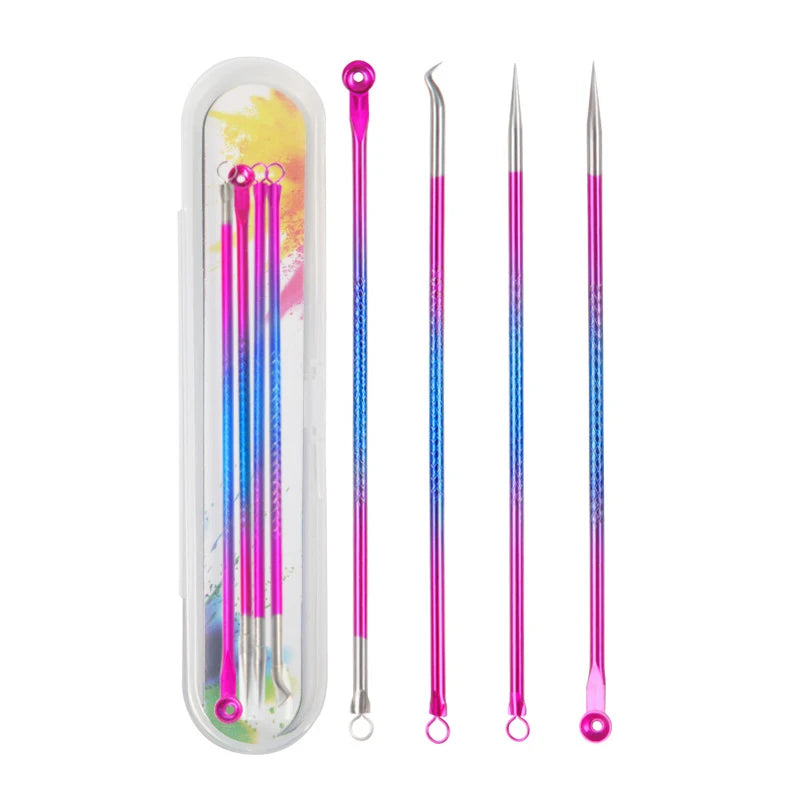 4PCS Acne &amp; Blackhead Remover Needle Hook | Skin Care Tool Colorful