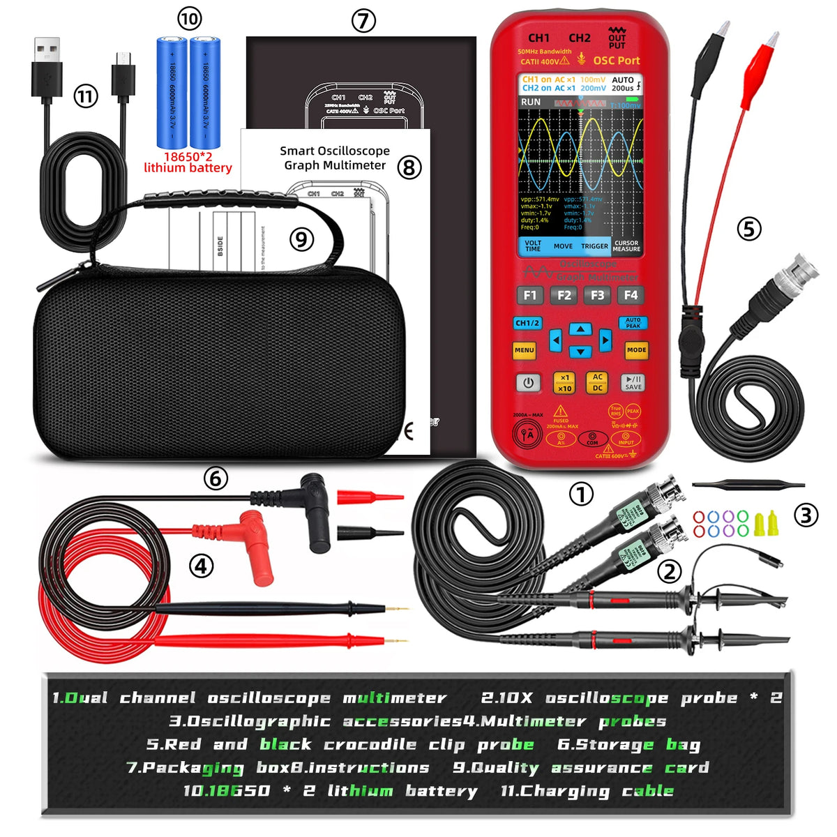BSIDE O7 O9 Handheld Oscilloscope Multimeter &ndash; 3IN1 O9  Probe x2 / CHINA